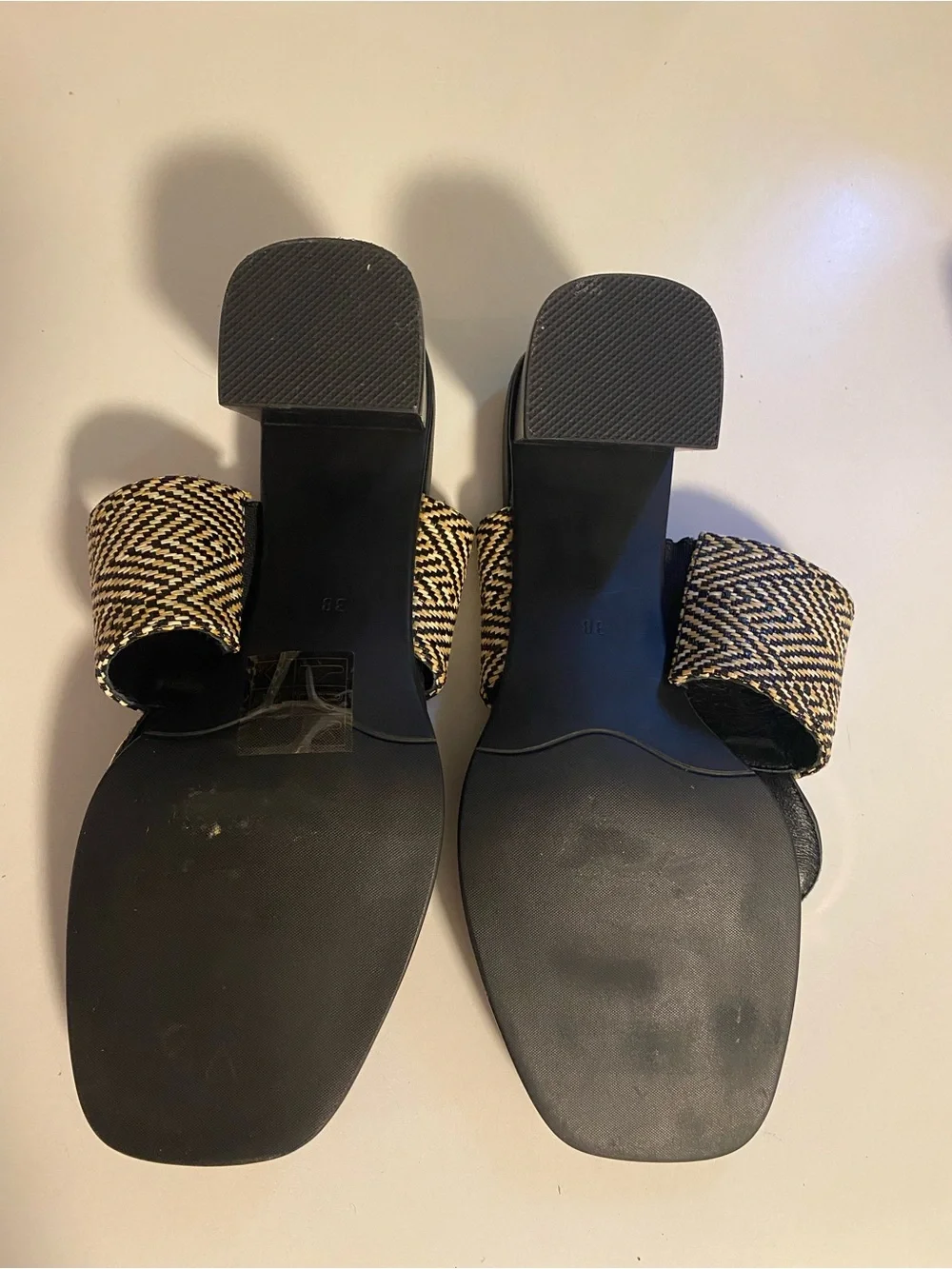 Noa Harmon Black & Natural Woven Slide Sandals, Never Worn , Size 38